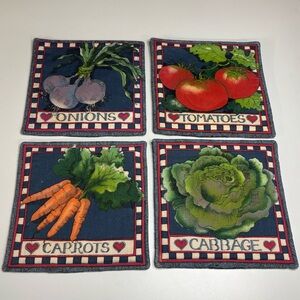 Vintage Produce Country  Cottagecore Fabric Pot Holders Set Of 4 Grandmacore
